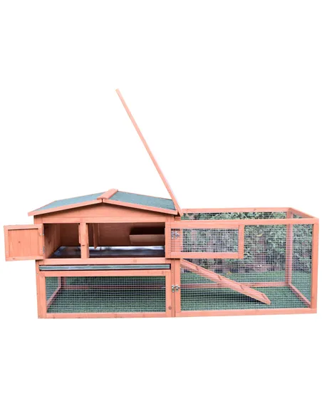 Pawhut 2 Floor Wooden Guinea Pigs Hutches House Bunny Coop Outdoor Garden Backyard, 158L x 58W x 68H cm