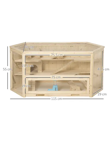 PawHut 3 Tier Wooden Large Hamster Cage with Sliding Tray, Seesaws, Water Bottle, Natural