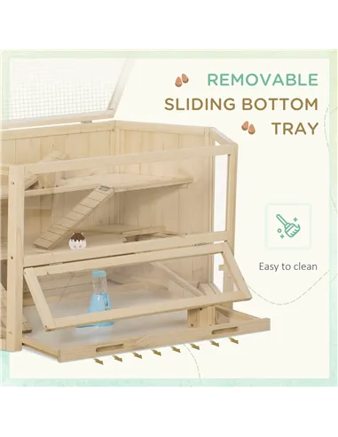 PawHut 3 Tier Wooden Large Hamster Cage with Sliding Tray, Seesaws, Water Bottle, Natural