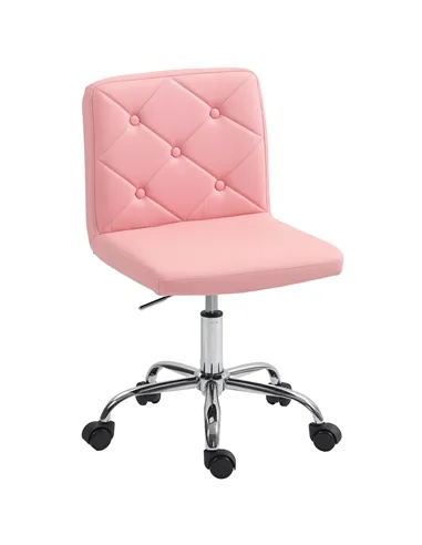 HOMCOM PU Leather Armless Office Chair, Modern Vanity Computer Swivel Chair with Rolling Wheels and Adjustable Height for Home S