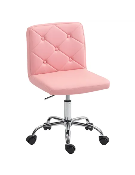 HOMCOM PU Leather Armless Office Chair, Modern Vanity Computer Swivel Chair with Rolling Wheels and Adjustable Height for Home S