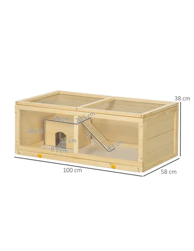 PawHut Wooden Hamster Cage with Sliding Tray, Openable Top, Hut for Syrian Hamster, Natural Wood Finish