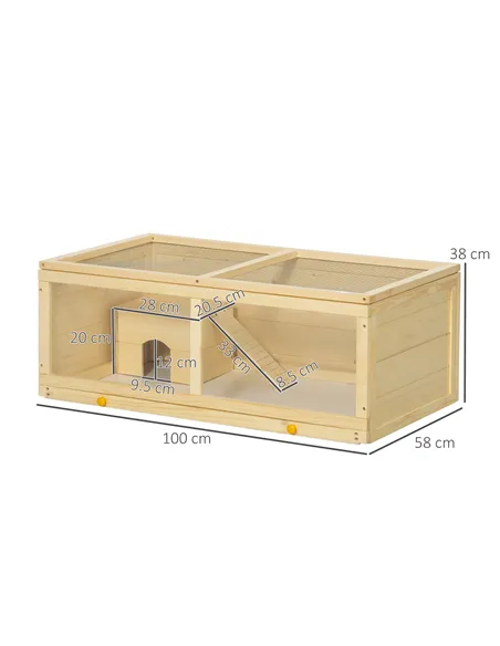 PawHut Wooden Hamster Cage with Sliding Tray, Openable Top, Hut for Syrian Hamster, Natural Wood Finish