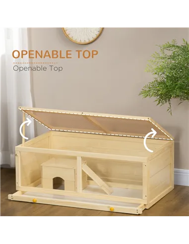 PawHut Wooden Hamster Cage with Sliding Tray, Openable Top, Hut for Syrian Hamster, Natural Wood Finish