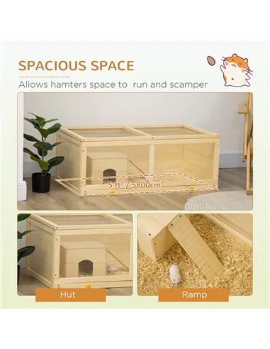 PawHut Wooden Hamster Cage with Sliding Tray, Openable Top, Hut for Syrian Hamster, Natural Wood Finish