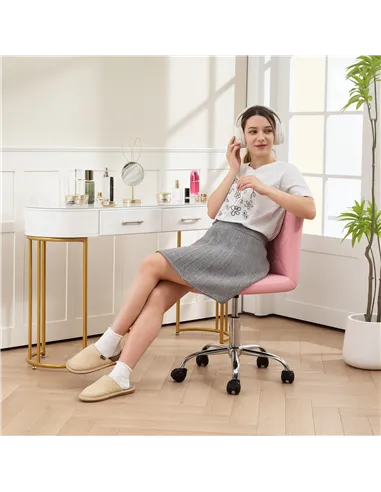 HOMCOM PU Leather Armless Office Chair, Modern Vanity Computer Swivel Chair with Rolling Wheels and Adjustable Height for Home S