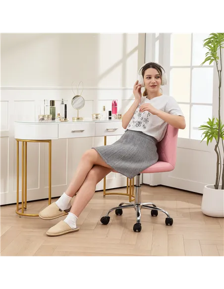 HOMCOM PU Leather Armless Office Chair, Modern Vanity Computer Swivel Chair with Rolling Wheels and Adjustable Height for Home S