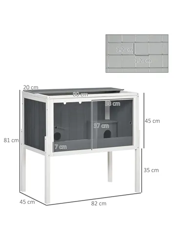 PawHut Wooden Hamster Cage for Dwarf Hamsters, Gerbils, Rutin Chicken, with Shelf, Two Huts - Grey