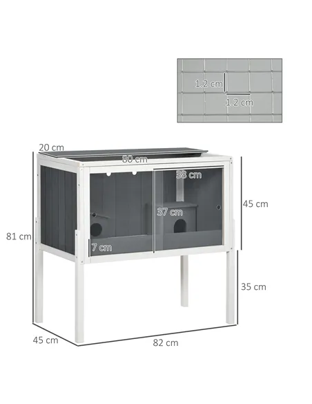 PawHut Wooden Hamster Cage for Dwarf Hamsters, Gerbils, Rutin Chicken, with Shelf, Two Huts - Grey