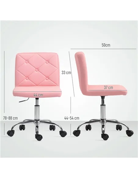 HOMCOM PU Leather Armless Office Chair, Modern Vanity Computer Swivel Chair with Rolling Wheels and Adjustable Height for Home S