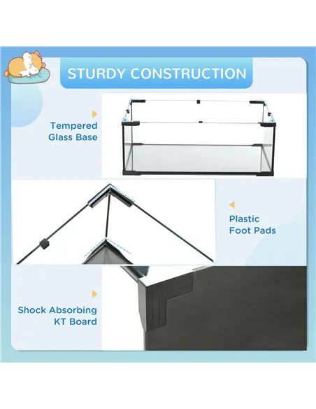 PawHut 3 Tiers Hamster Cage, Gerbil Cage with Deep Glass Bottom, Non-Slip Ramps, Platforms, Hut, Exercise Wheels, Water Bottle, 