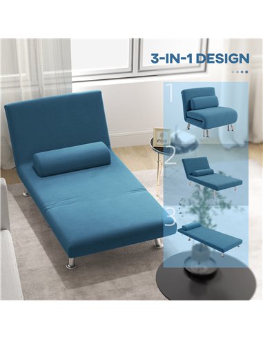 HOMCOM Single Velvet-Feel Sleeper Chair - Blue