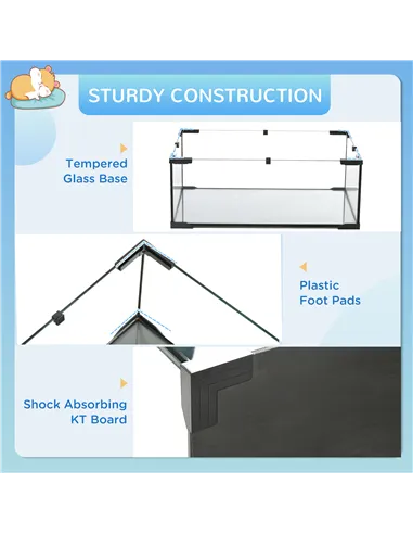 PawHut 3 Tiers Hamster Cage, Gerbil Cage with Deep Glass Bottom, Non-Slip Ramps, Platforms, Hut, Exercise Wheels, Water Bottle, 