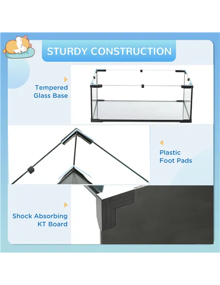 PawHut 3 Tiers Hamster Cage, Gerbil Cage with Deep Glass Bottom, Non-Slip Ramps, Platforms, Hut, Exercise Wheels, Water Bottle, 