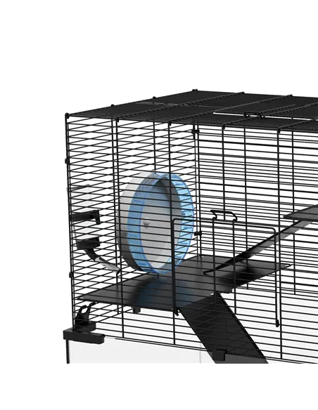 PawHut 3 Tiers Hamster Cage, Gerbil Cage with Deep Glass Bottom, Non-Slip Ramps, Platforms, Hut, Exercise Wheels, Water Bottle, 