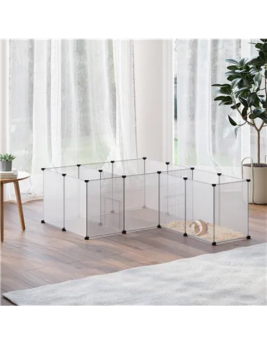 PawHut 18-Panel Small Animal Cage, Pet Playpen, for Guinea Pigs, Hedgehogs - White