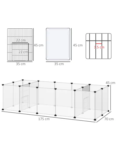 PawHut 18-Panel Small Animal Cage, Pet Playpen, for Guinea Pigs, Hedgehogs - White