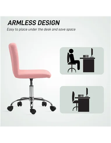 HOMCOM PU Leather Armless Office Chair, Modern Vanity Computer Swivel Chair with Rolling Wheels and Adjustable Height for Home S