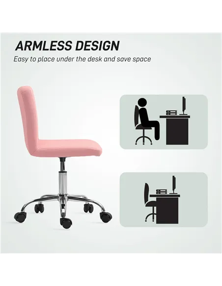 HOMCOM PU Leather Armless Office Chair, Modern Vanity Computer Swivel Chair with Rolling Wheels and Adjustable Height for Home S