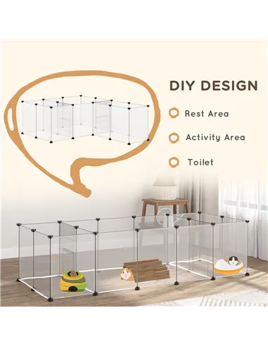 PawHut 18-Panel Small Animal Cage, Pet Playpen, for Guinea Pigs, Hedgehogs - White