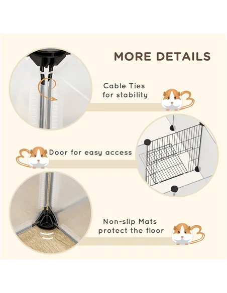 PawHut 18-Panel Small Animal Cage, Pet Playpen, for Guinea Pigs, Hedgehogs - White