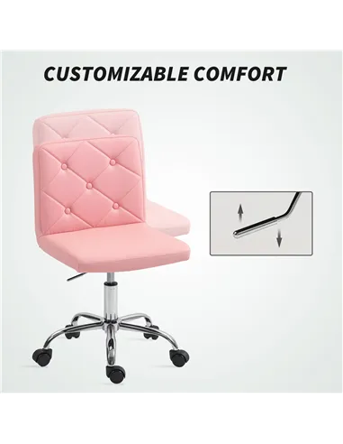 HOMCOM PU Leather Armless Office Chair, Modern Vanity Computer Swivel Chair with Rolling Wheels and Adjustable Height for Home S