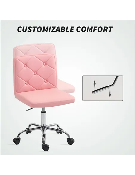 HOMCOM PU Leather Armless Office Chair, Modern Vanity Computer Swivel Chair with Rolling Wheels and Adjustable Height for Home S