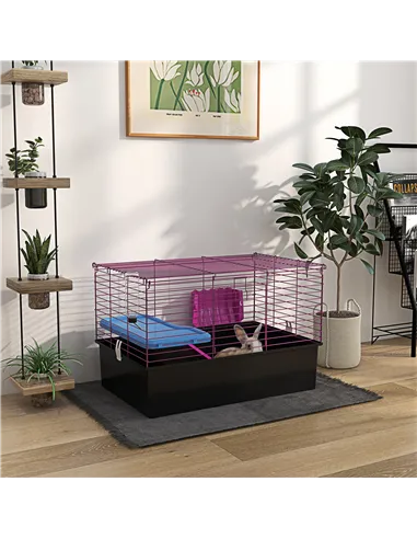 PawHut Chinchillas Small Rabbit Guinea Pig Small Animal Cage, Pet Playhouse, with Platform, Ramp, 71 x 46 x 47cm