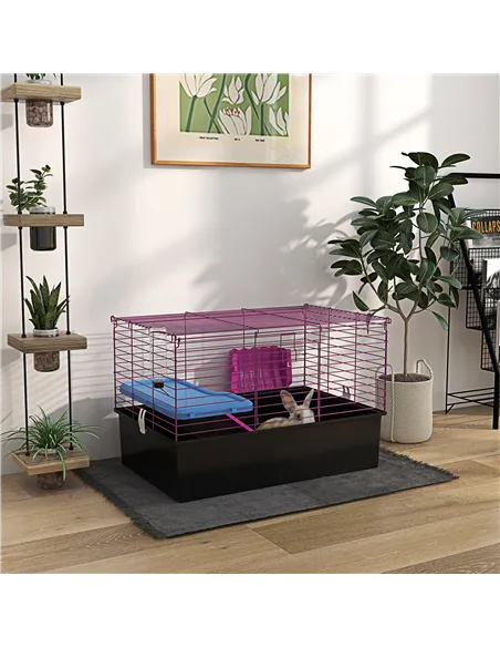 PawHut Chinchillas Small Rabbit Guinea Pig Small Animal Cage, Pet Playhouse, with Platform, Ramp, 71 x 46 x 47cm