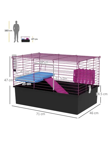 PawHut Chinchillas Small Rabbit Guinea Pig Small Animal Cage, Pet Playhouse, with Platform, Ramp, 71 x 46 x 47cm