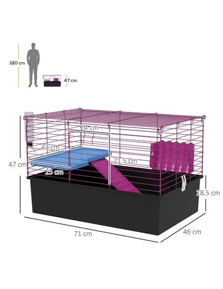 PawHut Chinchillas Small Rabbit Guinea Pig Small Animal Cage, Pet Playhouse, with Platform, Ramp, 71 x 46 x 47cm