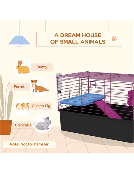 PawHut Chinchillas Small Rabbit Guinea Pig Small Animal Cage, Pet Playhouse, with Platform, Ramp, 71 x 46 x 47cm