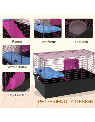 PawHut Chinchillas Small Rabbit Guinea Pig Small Animal Cage, Pet Playhouse, with Platform, Ramp, 71 x 46 x 47cm