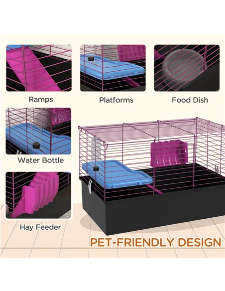 PawHut Chinchillas Small Rabbit Guinea Pig Small Animal Cage, Pet Playhouse, with Platform, Ramp, 71 x 46 x 47cm