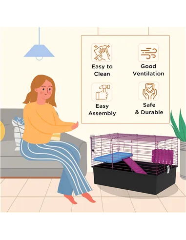 PawHut Chinchillas Small Rabbit Guinea Pig Small Animal Cage, Pet Playhouse, with Platform, Ramp, 71 x 46 x 47cm