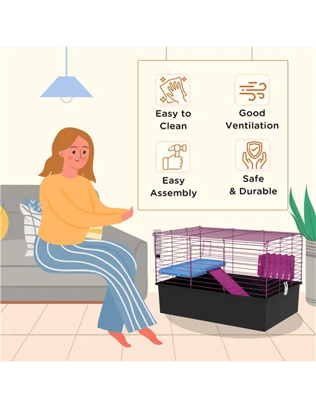PawHut Chinchillas Small Rabbit Guinea Pig Small Animal Cage, Pet Playhouse, with Platform, Ramp, 71 x 46 x 47cm