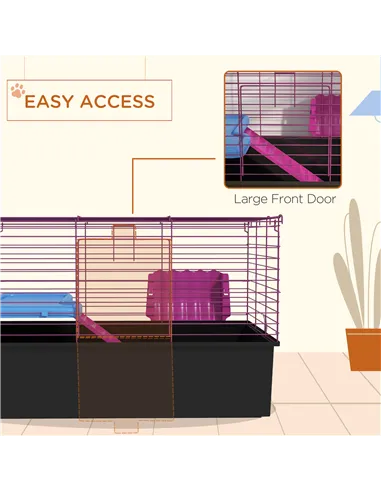PawHut Chinchillas Small Rabbit Guinea Pig Small Animal Cage, Pet Playhouse, with Platform, Ramp, 71 x 46 x 47cm