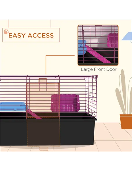 PawHut Chinchillas Small Rabbit Guinea Pig Small Animal Cage, Pet Playhouse, with Platform, Ramp, 71 x 46 x 47cm