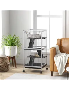 PawHut Small Animal Cage Pet Play House with Wheels Platforms Light Grey 2