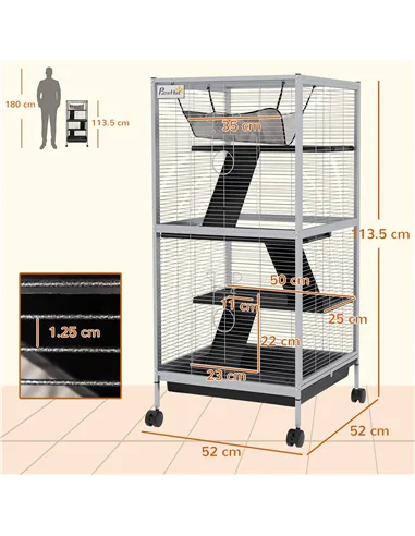 PawHut Small Animal Cage Pet Play House with Wheels Platforms Light Grey