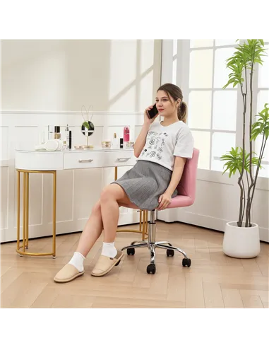 HOMCOM PU Leather Armless Office Chair, Modern Vanity Computer Swivel Chair with Rolling Wheels and Adjustable Height for Home S