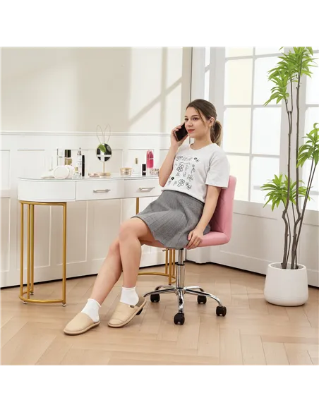 HOMCOM PU Leather Armless Office Chair, Modern Vanity Computer Swivel Chair with Rolling Wheels and Adjustable Height for Home S