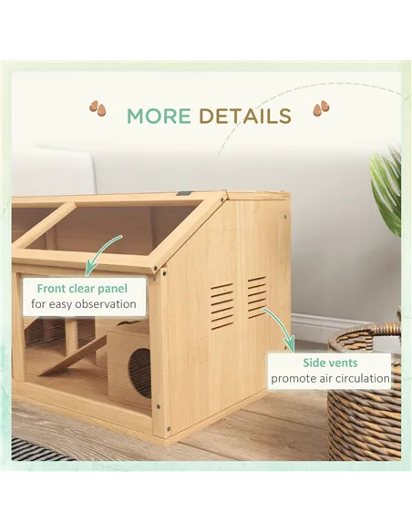 PawHut Hamster Cage, Wooden Small Animal Cage for Gerbils, Mice w/ Suspension Bridge, Openable Top, Hut, 85 x 45 x 44cm Nature