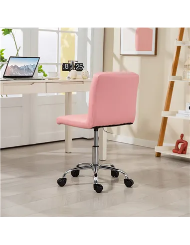 HOMCOM PU Leather Armless Office Chair, Modern Vanity Computer Swivel Chair with Rolling Wheels and Adjustable Height for Home S