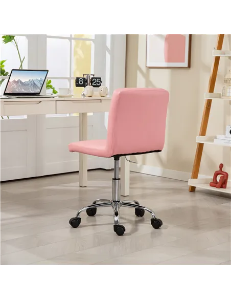 HOMCOM PU Leather Armless Office Chair, Modern Vanity Computer Swivel Chair with Rolling Wheels and Adjustable Height for Home S