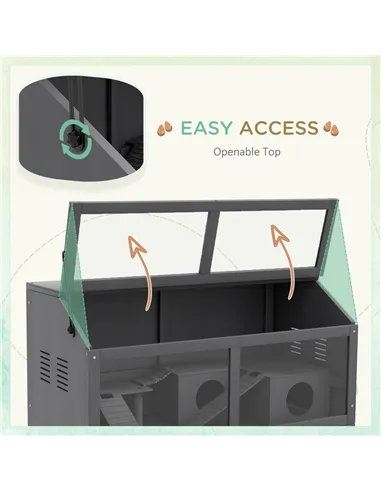 PawHut Hamster Cage, Wooden Small Animal Cage for Gerbils, Mice w/ Suspension Bridge, Openable Top, Hut, 85 x 45 x 44cm - Grey