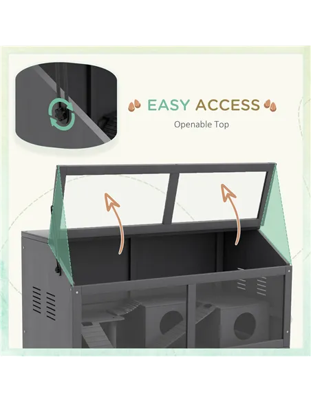 PawHut Hamster Cage, Wooden Small Animal Cage for Gerbils, Mice w/ Suspension Bridge, Openable Top, Hut, 85 x 45 x 44cm - Grey