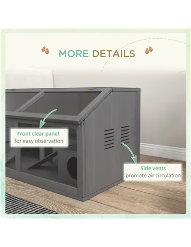 PawHut Hamster Cage, Wooden Small Animal Cage for Gerbils, Mice w/ Suspension Bridge, Openable Top, Hut, 85 x 45 x 44cm - Grey