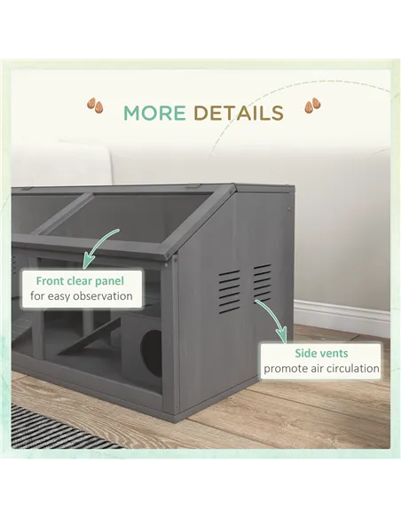 PawHut Hamster Cage, Wooden Small Animal Cage for Gerbils, Mice w/ Suspension Bridge, Openable Top, Hut, 85 x 45 x 44cm - Grey