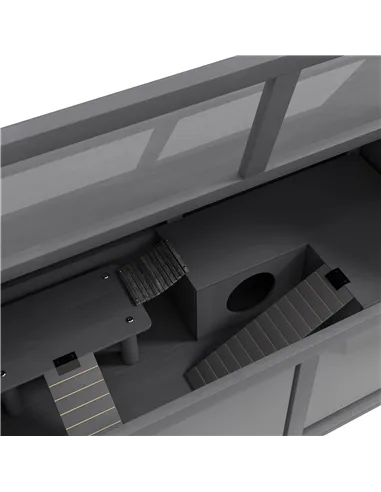 PawHut Hamster Cage, Wooden Small Animal Cage for Gerbils, Mice w/ Suspension Bridge, Openable Top, Hut, 85 x 45 x 44cm - Grey